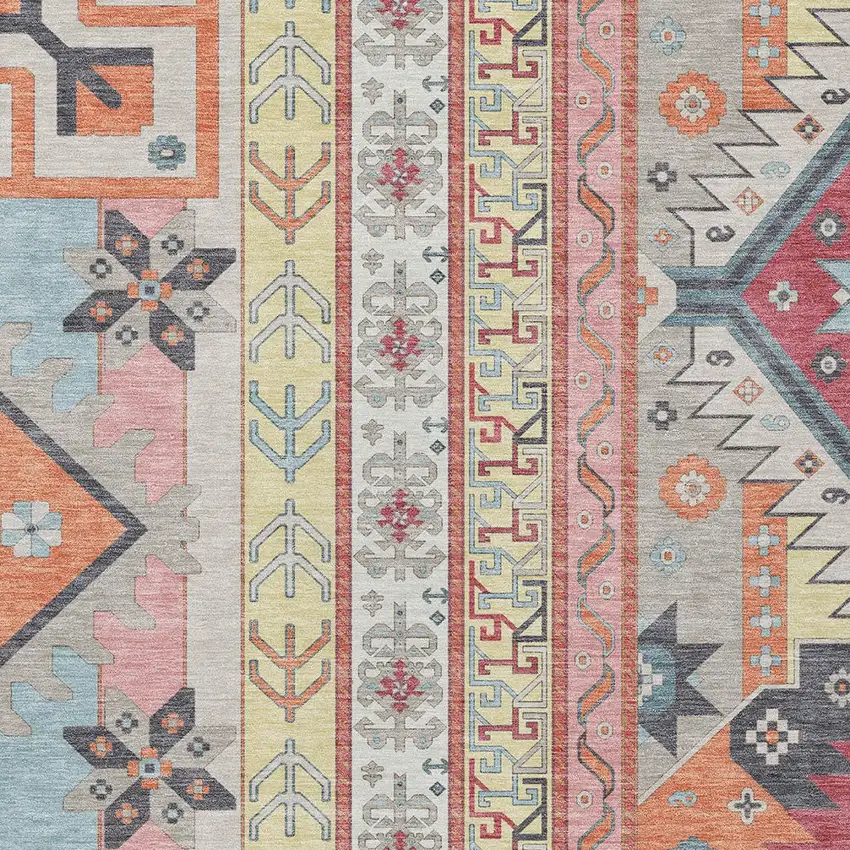 Linen Pink And Yellow Aztec Washable Indoor Outdoor Area Rug Photo 5