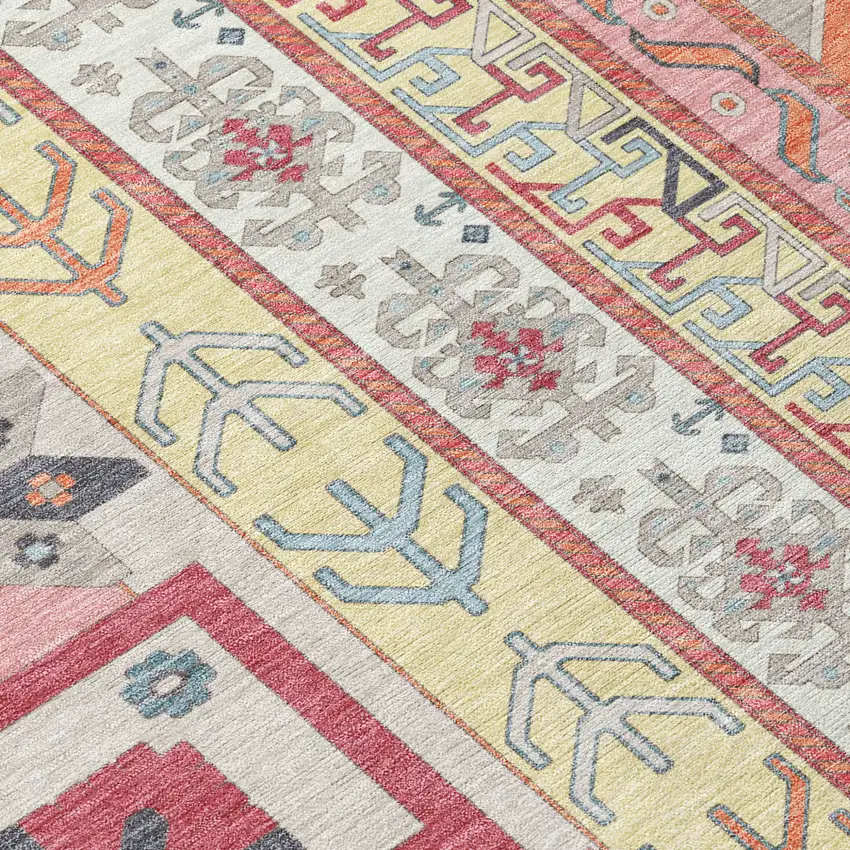 Linen Pink And Yellow Aztec Washable Indoor Outdoor Area Rug Photo 6