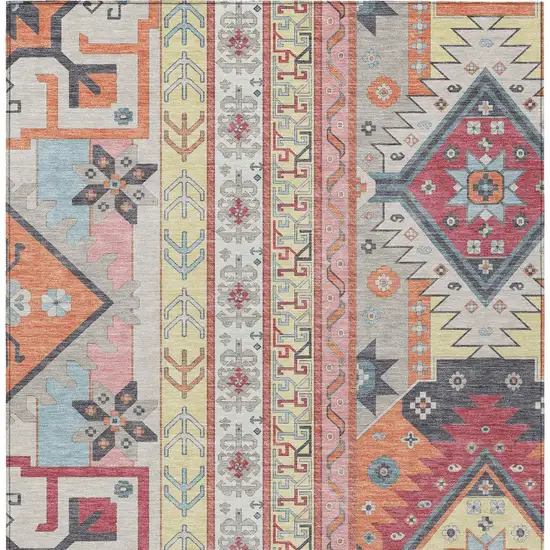 Linen Pink And Yellow Aztec Washable Indoor Outdoor Area Rug Photo 7