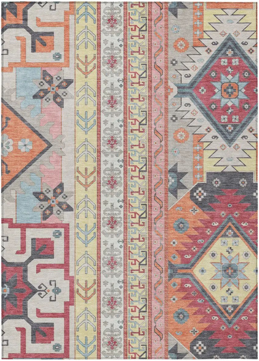 Linen Pink And Yellow Aztec Washable Indoor Outdoor Area Rug Photo 2