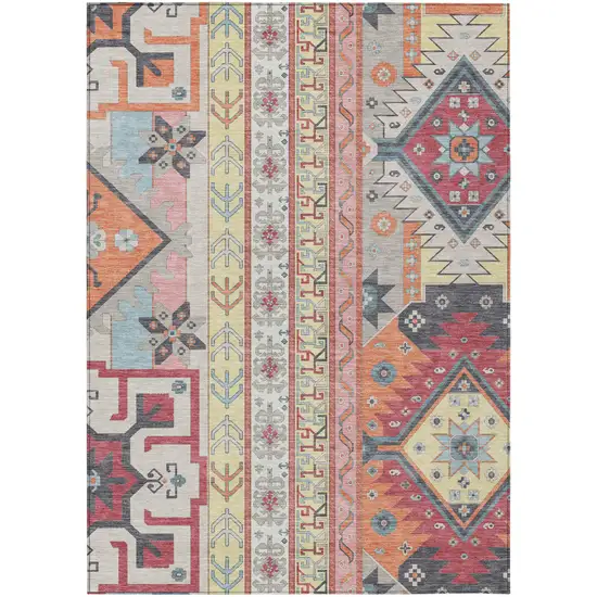 Linen Pink And Yellow Aztec Washable Indoor Outdoor Area Rug Photo 2