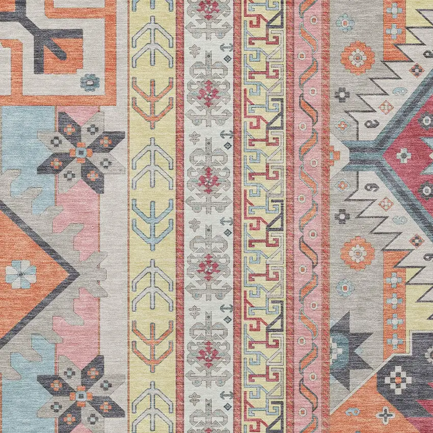 Linen Pink And Yellow Aztec Washable Indoor Outdoor Area Rug Photo 5