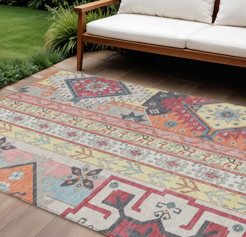 Linen Pink And Yellow Aztec Washable Indoor Outdoor Area Rug Photo 1