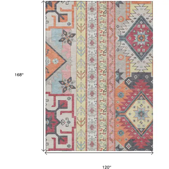 Linen Pink And Yellow Aztec Washable Indoor Outdoor Area Rug Photo 3