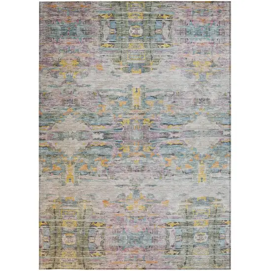 Linen Purple And Green Abstract Washable Indoor Outdoor Area Rug Photo 6