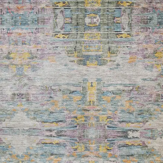 Linen Purple And Green Abstract Washable Indoor Outdoor Area Rug Photo 6
