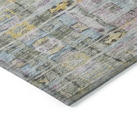 Linen Purple And Green Abstract Washable Indoor Outdoor Area Rug Photo 4