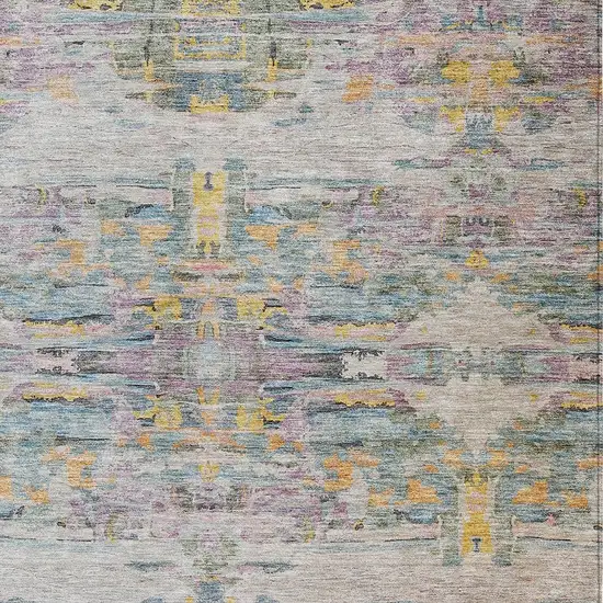 Linen Purple And Green Abstract Washable Indoor Outdoor Area Rug Photo 6