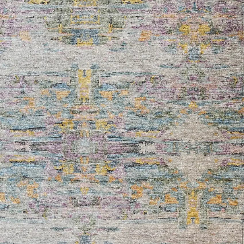 Linen Purple And Green Abstract Washable Indoor Outdoor Area Rug Photo 6