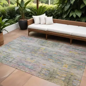 Photo of Linen Purple And Green Abstract Washable Indoor Outdoor Area Rug