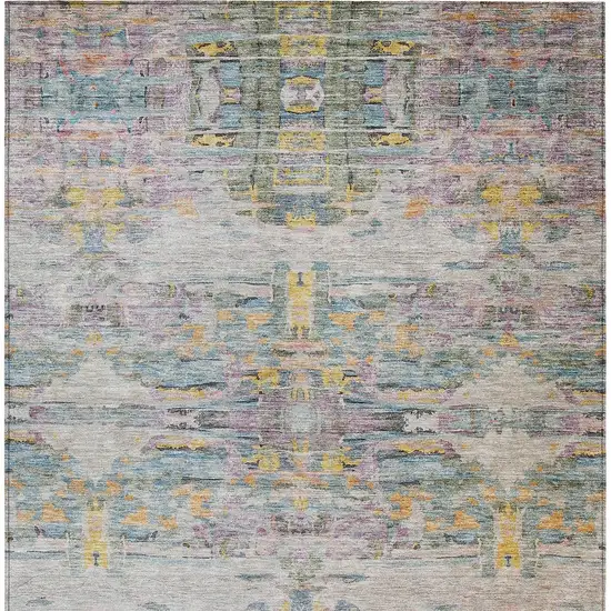 Linen Purple And Green Abstract Washable Indoor Outdoor Area Rug Photo 7