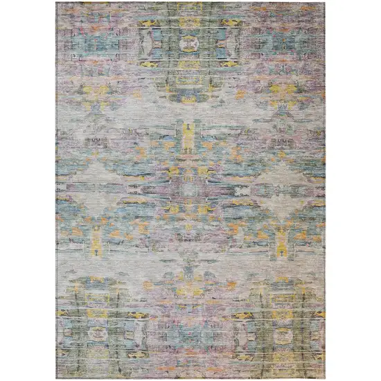 Linen Purple And Green Abstract Washable Indoor Outdoor Area Rug Photo 2