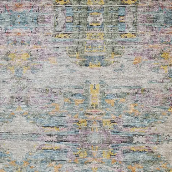 Linen Purple And Green Abstract Washable Indoor Outdoor Area Rug Photo 6