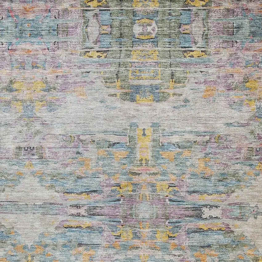 Linen Purple And Green Abstract Washable Indoor Outdoor Area Rug Photo 6