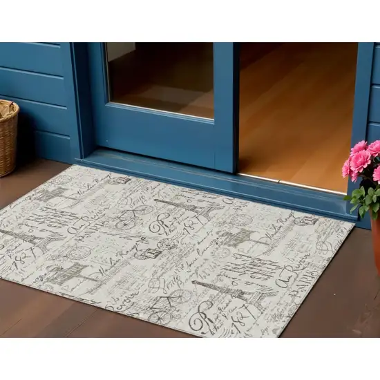 Linen Taupe And Ivory Toile Washable Indoor Outdoor Area Rug Photo 2