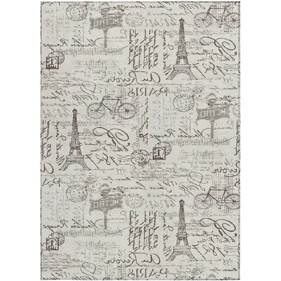 Linen Taupe And Ivory Toile Washable Indoor Outdoor Area Rug Photo 3