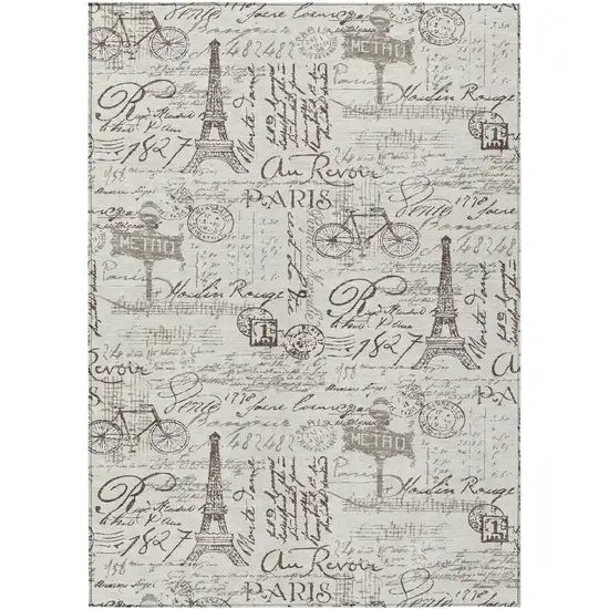 Linen Taupe And Ivory Toile Washable Indoor Outdoor Area Rug Photo 3