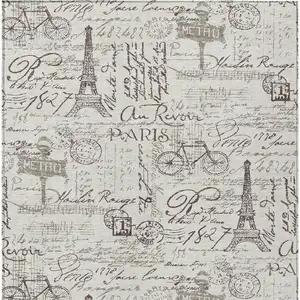 Photo of Linen Taupe And Ivory Toile Washable Indoor Outdoor Area Rug