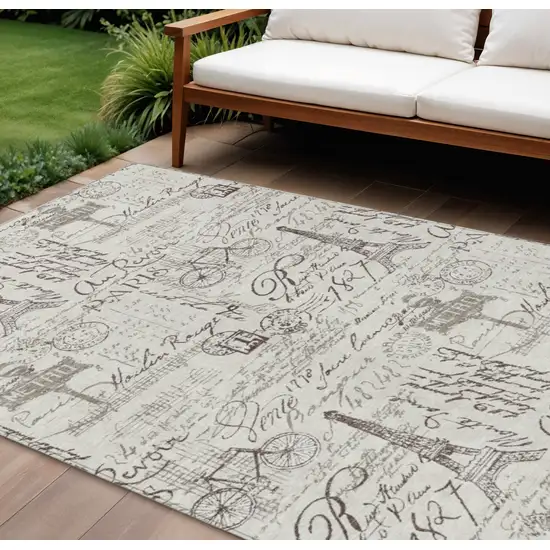 Linen Taupe And Ivory Toile Washable Indoor Outdoor Area Rug Photo 2
