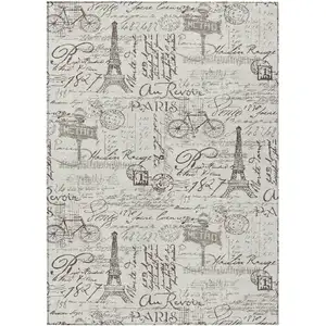 Photo of Linen Taupe And Ivory Toile Washable Indoor Outdoor Area Rug