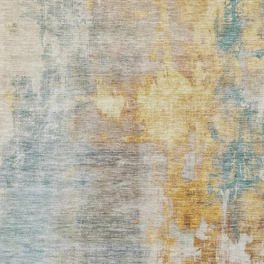 Linen Teal Blue And Copper Abstract Washable Indoor Outdoor Area Rug Photo 6