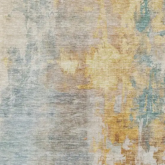 Linen Teal Blue And Copper Abstract Washable Indoor Outdoor Area Rug Photo 6