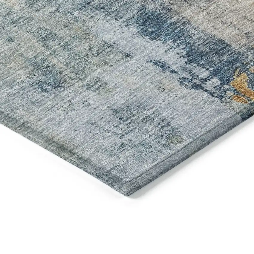 Linen Teal Blue And Copper Abstract Washable Indoor Outdoor Area Rug Photo 4