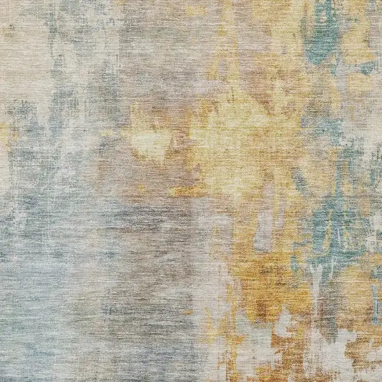 Linen Teal Blue And Copper Abstract Washable Indoor Outdoor Area Rug Photo 5