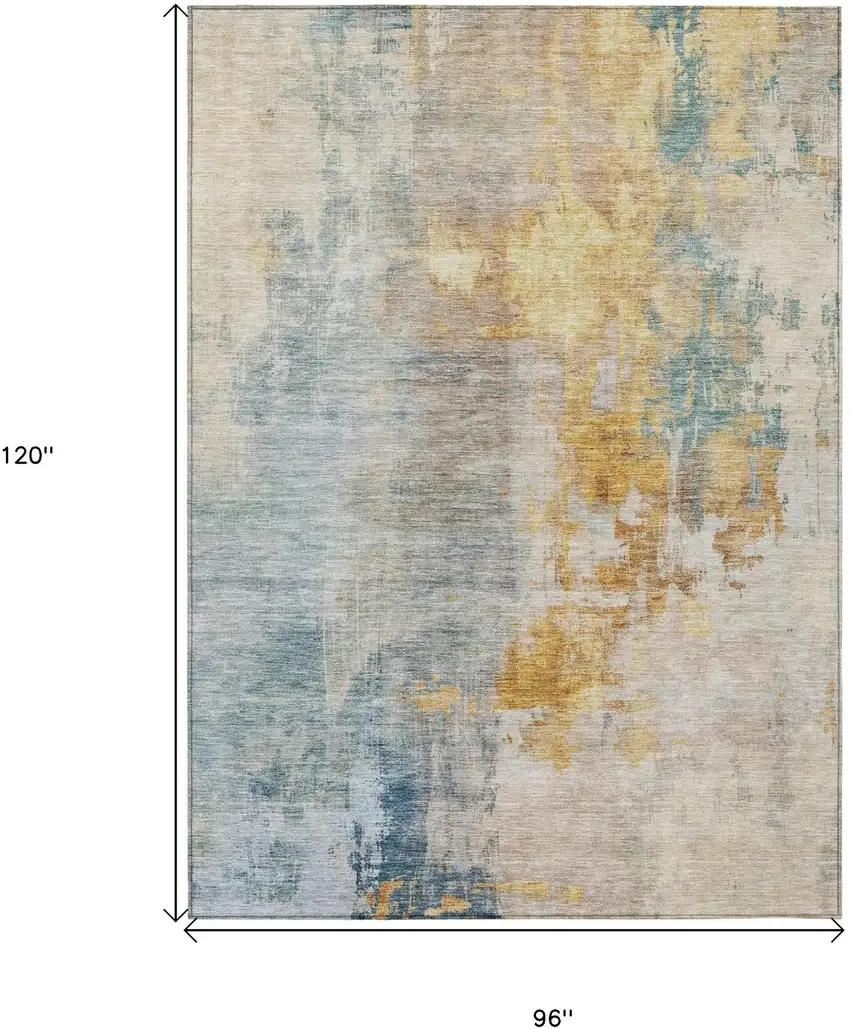 Linen Teal Blue And Copper Abstract Washable Indoor Outdoor Area Rug Photo 2