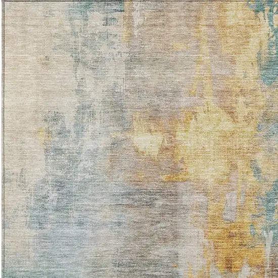 Linen Teal Blue And Copper Abstract Washable Indoor Outdoor Area Rug Photo 6