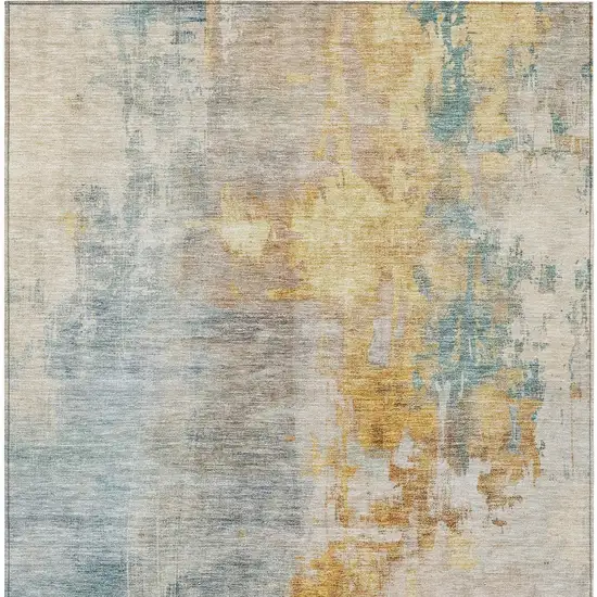 Linen Teal Blue And Copper Abstract Washable Indoor Outdoor Area Rug Photo 7