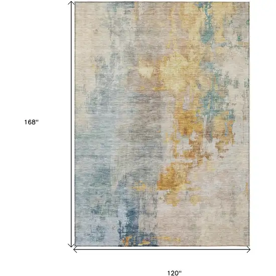 Linen Teal Blue And Copper Abstract Washable Indoor Outdoor Area Rug Photo 3