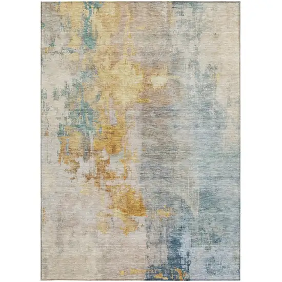 Linen Teal Blue And Copper Abstract Washable Indoor Outdoor Area Rug Photo 6