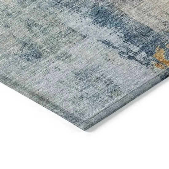 Linen Teal Blue And Copper Abstract Washable Indoor Outdoor Area Rug Photo 5