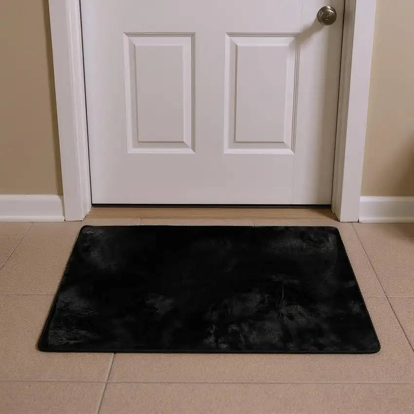 Black Faux Fur Area Rug Photo 2