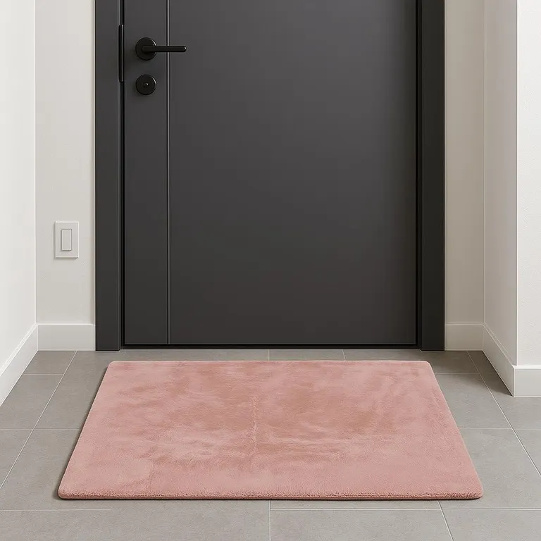 Luxe Faux Rabbit Fur Rectangular Rug    - Blush Pink Photo 1