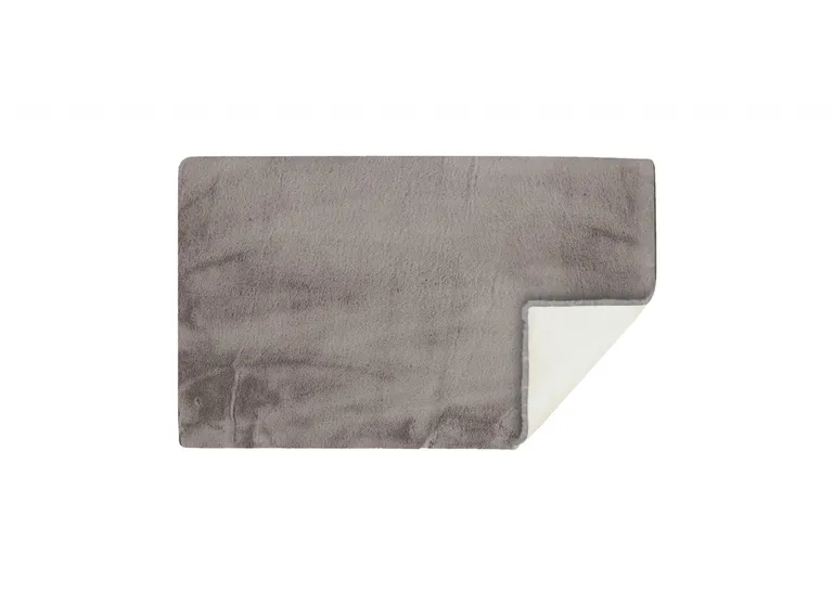 Luxe Faux Rabbit Fur Rectangular Rug    - Grey Photo 2