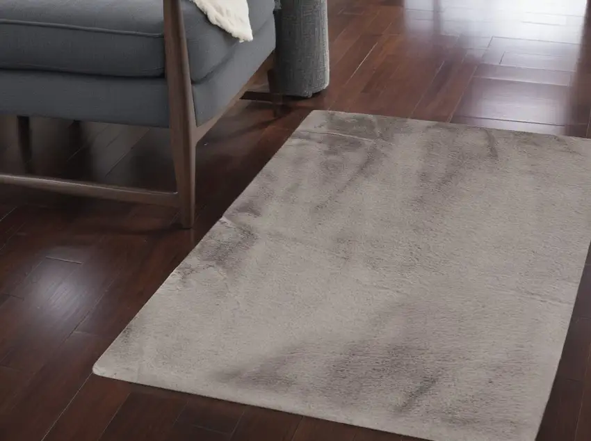 Luxe Faux Rabbit Fur Rectangular Rug    - Grey Photo 1