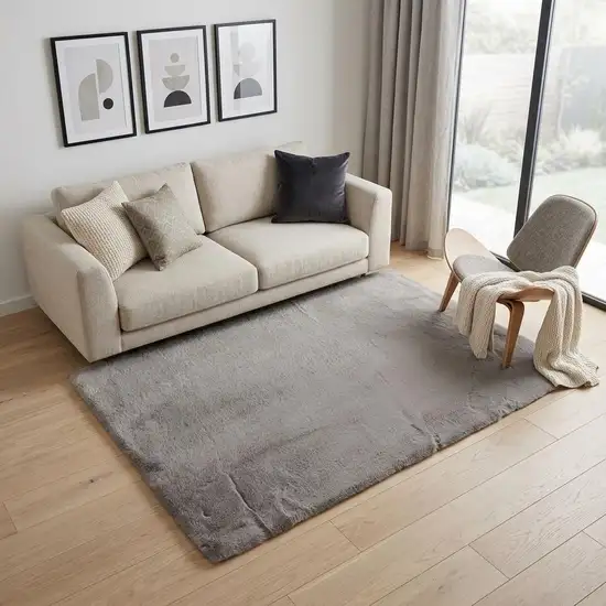 Gray Faux Fur Washable Area Rug Photo 1