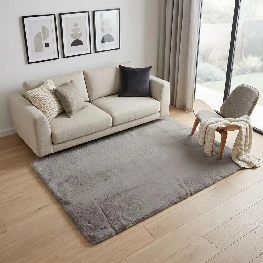 Gray Faux Fur Washable Area Rug Photo 1