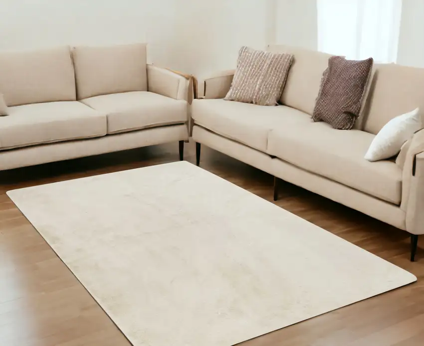 Luxe Faux Rabbit Fur Rectangular Rug    - Ivory Photo 1