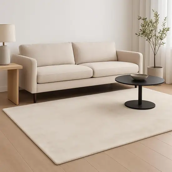 Ivory Shag Hand Knotted Area Rug Photo 1