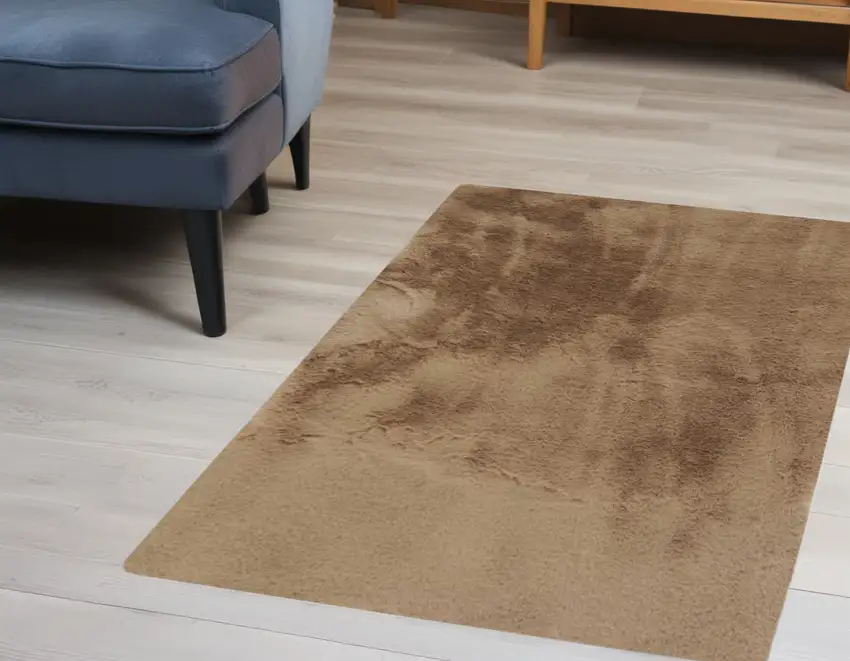Luxe Faux Rabbit Fur Rectangular Rug    - Taupe Photo 1