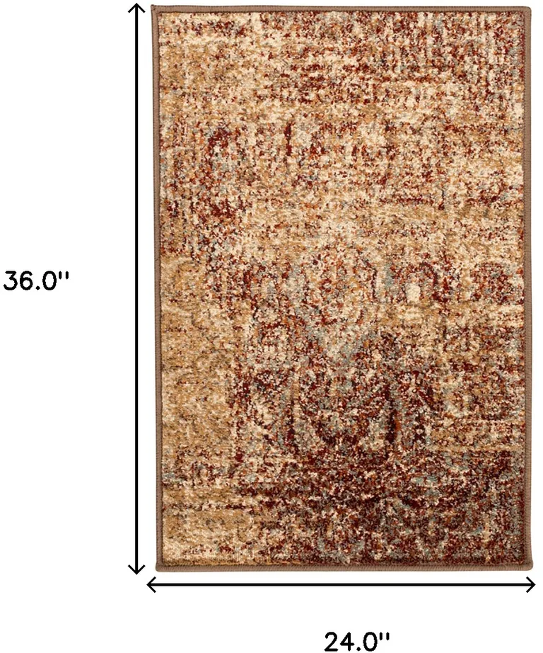 Maroon And Gold Abstract Power Loom Distressed Stain Resistant Area Rug Photo 5