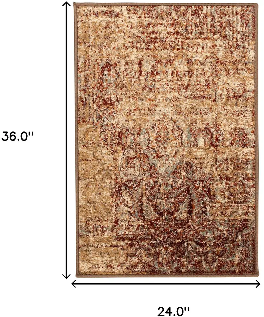 Maroon And Gold Abstract Power Loom Distressed Stain Resistant Area Rug Photo 6