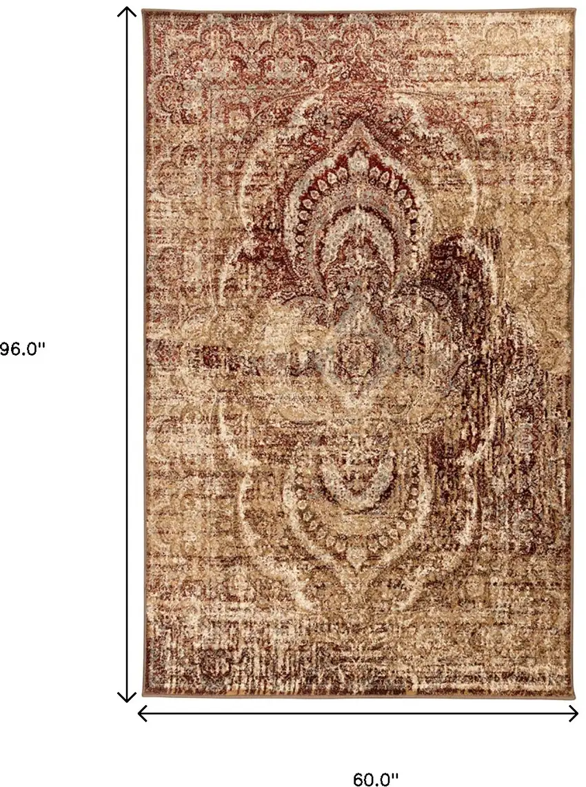 Maroon And Gold Abstract Power Loom Distressed Stain Resistant Area Rug Photo 8