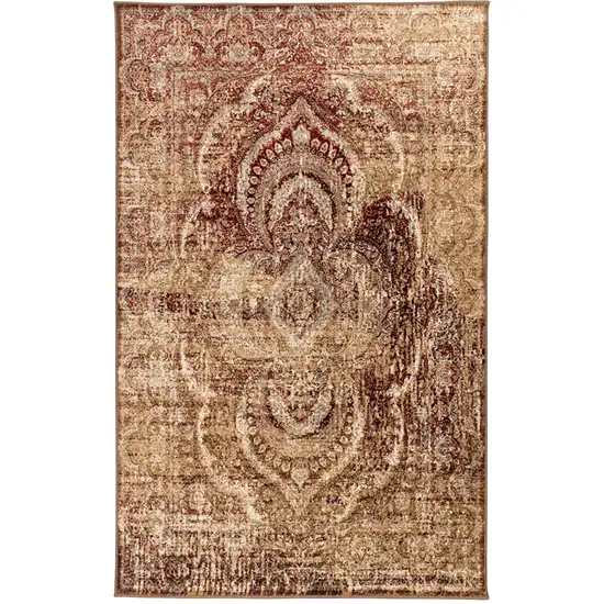 Gold And Maroon Abstract Distressed Area Rug Photo 2