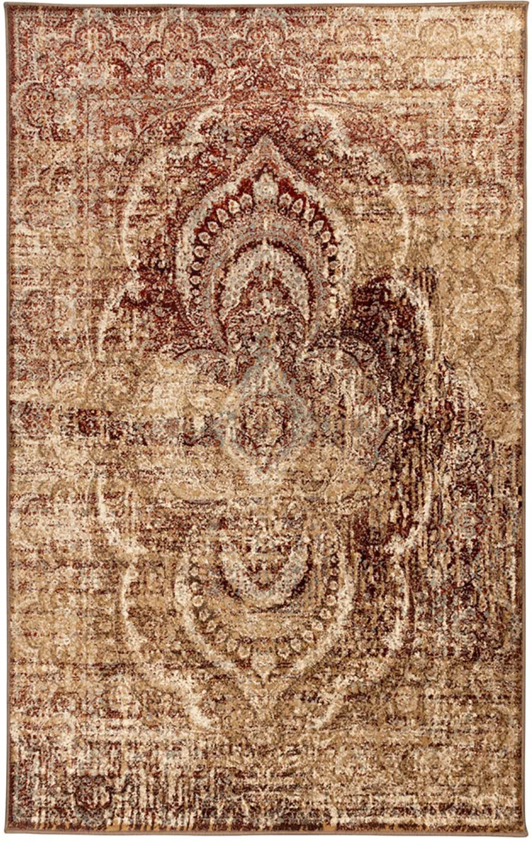 Maroon And Gold Abstract Power Loom Distressed Stain Resistant Area Rug Photo 3