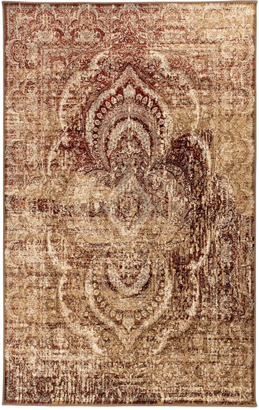 Gold And Maroon Abstract Distressed Area Rug Photo 2