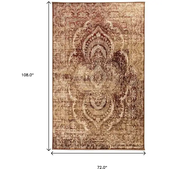 Gold And Maroon Abstract Distressed Area Rug Photo 3